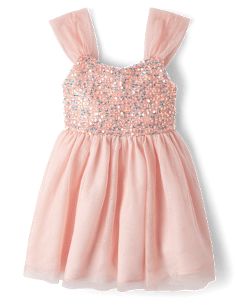 Girls Sequin Mesh Fit And Flare Dress