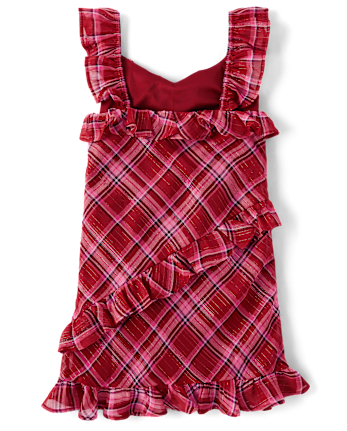 Girls Plaid Chiffon Ruffle Dress