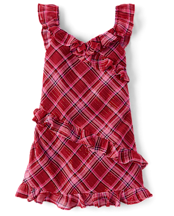 Girls Plaid Chiffon Ruffle Dress