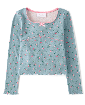 Girls Floral Pointelle Top