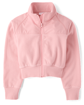Girls Contrast Microfleece Zip Up Jacket