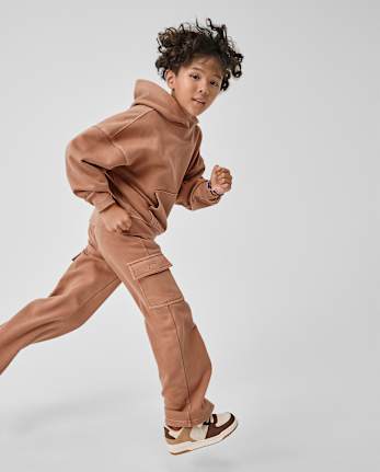 Girls Garment Dyed Premium Fleece Wide Leg Cargo Lounge Pants