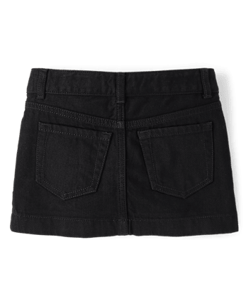 Girls Rhinestone Bow Denim Skirt