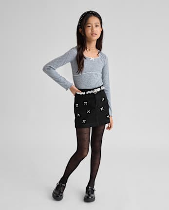 Jupe en jean avec nœud en strass pour fille