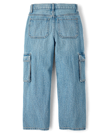 Girls Rhinestone Baggy Cargo Jeans