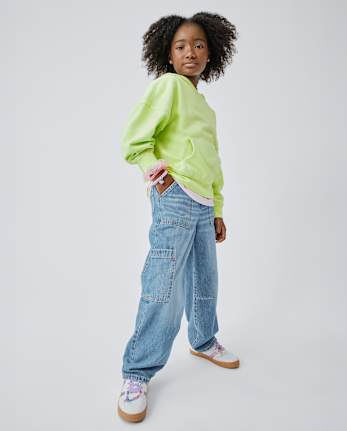 Jean cargo baggy à strass pour fille