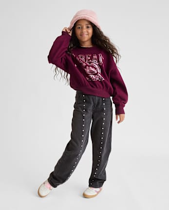 Girls Studded Seam Slouchy Jeans