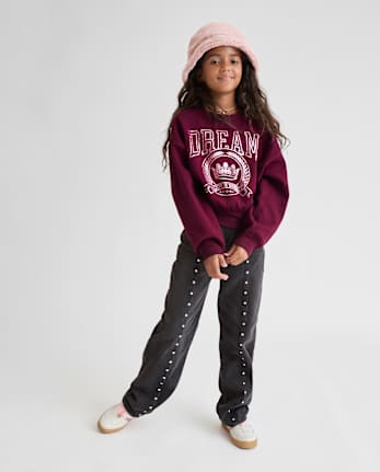Jean ample à coutures cloutées pour fille
