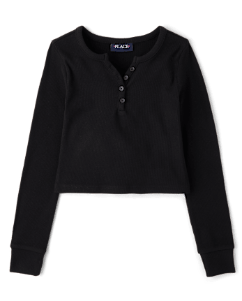 Girls Sueded Rib Henley Top