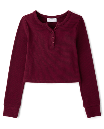 Girls Sueded Rib Henley Top