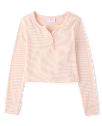 Girls Sueded Rib Henley Top