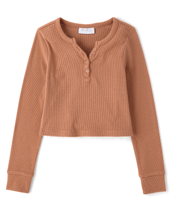 Girls Sueded Rib Henley Top