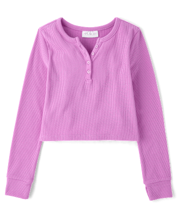 Girls Sueded Rib Henley Top