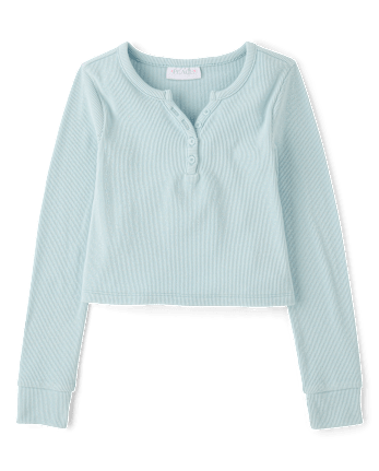 Girls Sueded Rib Henley Top