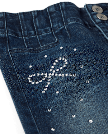Girls Rhinestone Bow Flare Jeans