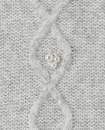 Girls Faux Pearl Cable Knit Cropped Sweater