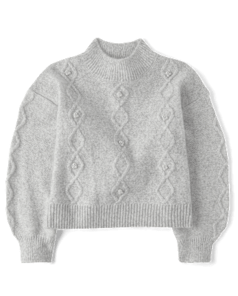 Pull court en maille torsadée avec fausses perles pour fille