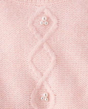Girls Faux Pearl Cable Knit Cropped Sweater