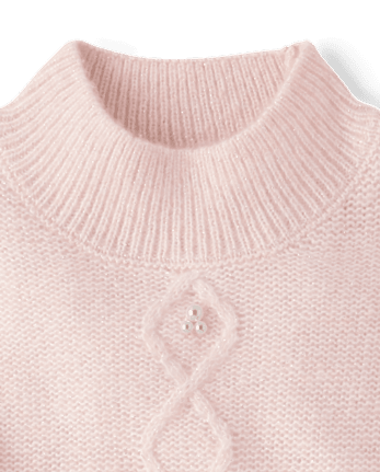 Girls Faux Pearl Cable Knit Cropped Sweater