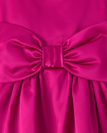Girls Oversized Bow Satin Fit And Flare Dress