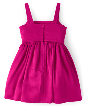 Girls Oversized Bow Satin Fit And Flare Dress