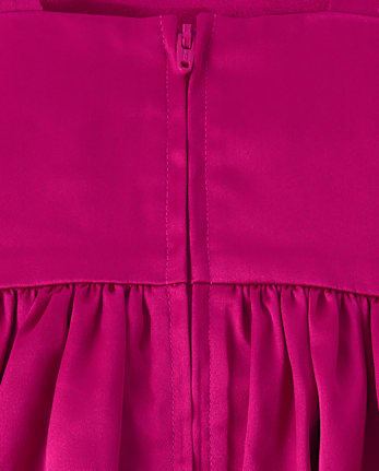 Girls Oversized Bow Satin Fit And Flare Dress