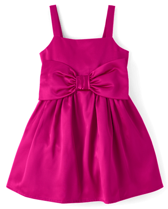 Girls Oversized Bow Satin Fit And Flare Dress