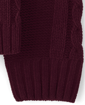 Girls Bow Cable Knit Chenille Sweater