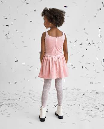 Girls Glitter Bow Velour Bubble Dress