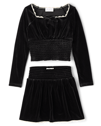 Girls Smocked Velour 2-Piece Outfit Set