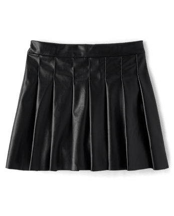 Girls Pleated Faux Leather Skirt