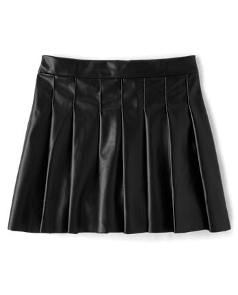 Girls Pleated Faux Leather Skirt