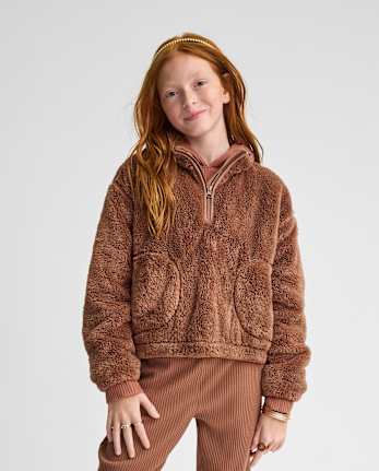 Pull demi-zippé en sherpa pour fille