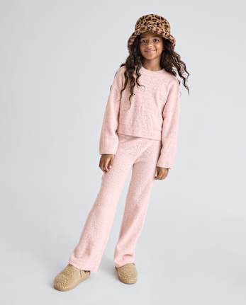 Girls Waffle Knit Wide Leg Lounge Pants