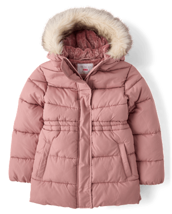 Girls Faux Fur Lined Mid Length Puffer Jacket