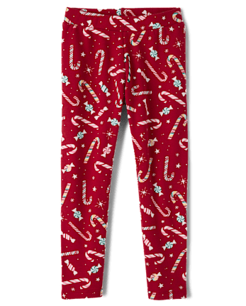 Girls Candy Cane Winter Warm Leggings