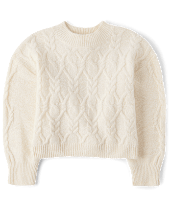 Girls Cable Knit Cropped Chunky Sweater