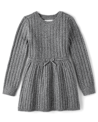 Girls Bow Ribbed Sweater Dress