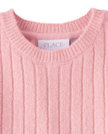 Girls Bow Ribbed Sweater Dress