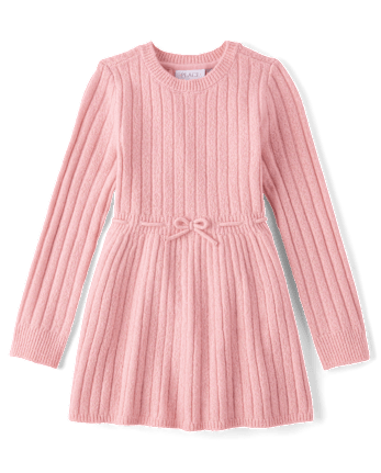 Girls Bow Ribbed Sweater Dress