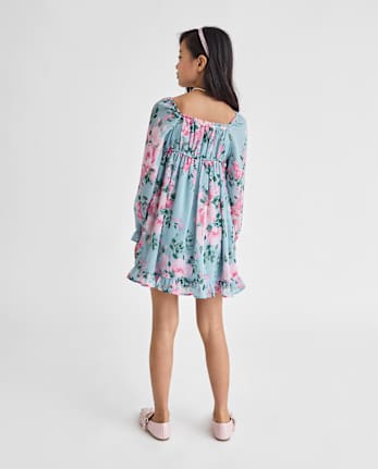 Girls Floral Chiffon Babydoll Dress
