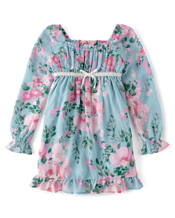 Girls Floral Chiffon Babydoll Dress