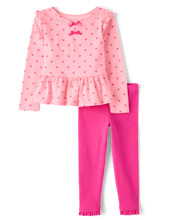 Toddler Girls Heart Bow Peplum 2-Piece Outfit Set