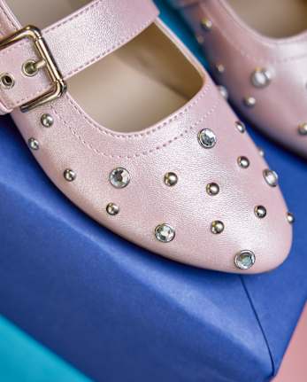 Girls Rhinestone Studded Ballet Flats