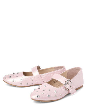 Girls Rhinestone Studded Ballet Flats