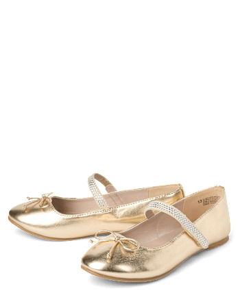 Girls Metallic Rhinestone Ballet Flats