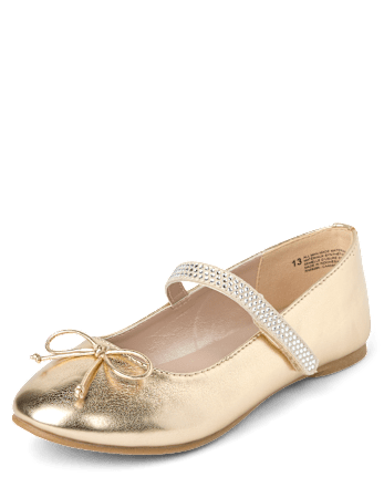Girls Metallic Rhinestone Ballet Flats