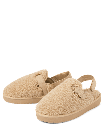 Girls Heart Charm Teddy Slip Ons