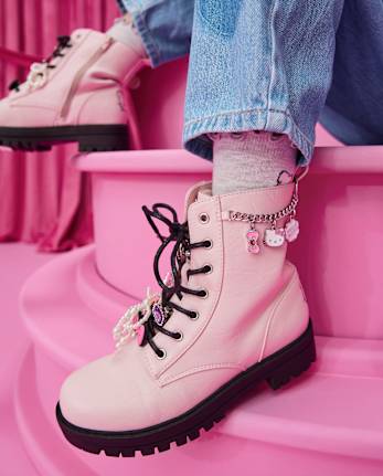 Girls Hello KittyÂ® Charm Lace Up Boots