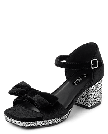 Girls Glitter Velvet Platform Block Heels